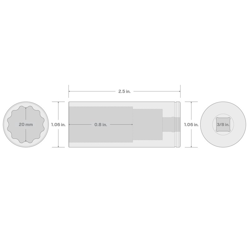 TEKTON 3/8 Inch Drive x 20 mm Deep 12-Point Socket
