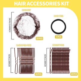 Teenitor 25pcs Mesh Invisible Hair Nets and 20pcs U-shaped Hair Pins, 20 Bobby Pins, 5 Elastic Hair Bands, Ballet Bun Maker and Dance Competitions Hair Styling Tools with Storage Box