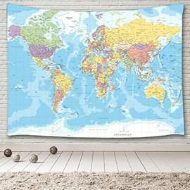 TOMOZ World Map Tapestry Wall Hanging for Kids Student, World Map with Countries and Major Cities Tapestry Educational Tapestry for Bedroom Living Room Dorm Home Decoration 90 x 60Inch