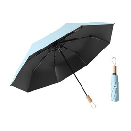 erised's bifrost Compact Folding Umbrella Nordic Style Wood Handle Coating Layer Fabric Lightweight Portable/Car/Small Travel Backpack/Rain Sun Anti UPF 50/Blocking UV Protection 99.9%/Men Women Kids