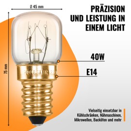 Poppstar Oven Lamp E14 40 W Heat Resistant up to 300 Degrees (2700 K Warm White, 430 lm, 45 x 75 mm), Pack of 2