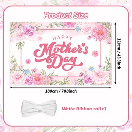 AIBIIN Happy Mother's Day Banner Pink Mothers Day Backdrop for Mothers Day Banners Decorations Happy Mother's Day Decorations for Party 70.8 x 43.3 Inch