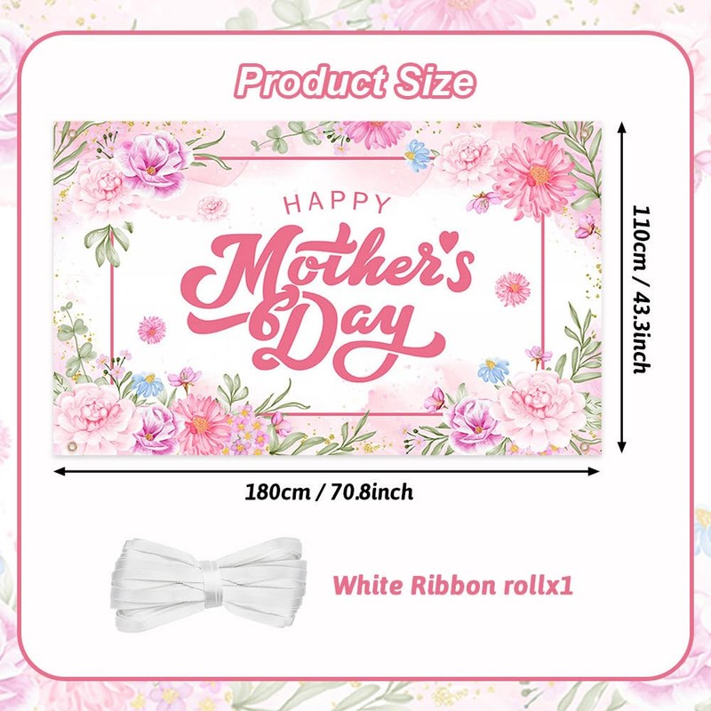 AIBIIN Happy Mother's Day Banner Pink Mothers Day Backdrop for