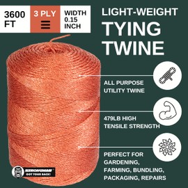 Strongman Baling Twine Roll – 3-Ply, 3600 Ft, 479 LB Strength Twine String - Pull String Rope That Won’t Tangle or Snap When Tying, Bundling, Baling. Ideal for Farming, Gardening & Heavy-Duty Jobs