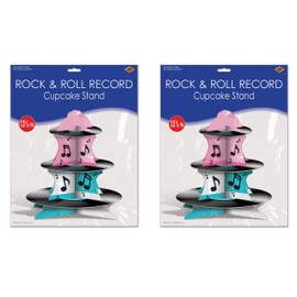 Beistle 54945 2 Piece Rock and Roll Record Cupcake Stand, 13.5", Multicolor
