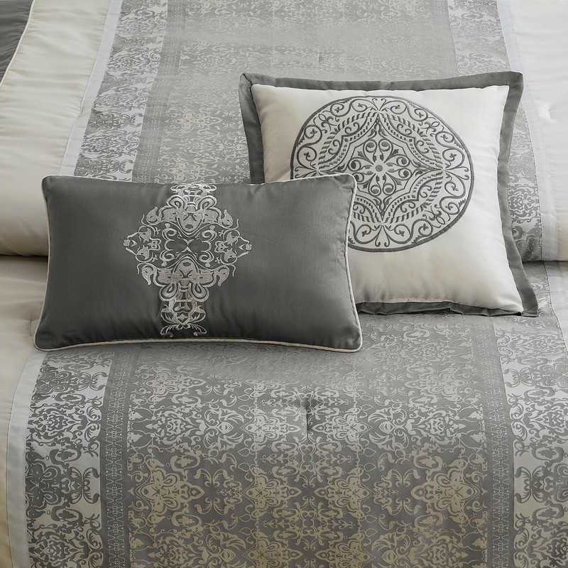 LANCO MODERN LIFESTYLE California King Size Comforter Set, Grey Beige,