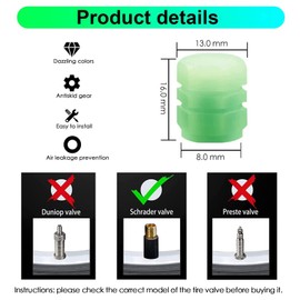 Glow-in-the-Dark Tyre Valve Caps - Set of 12 Universal Fluorescent Dust Caps for Car, Truck, SUV, Motorcycle, and Bike Wheels