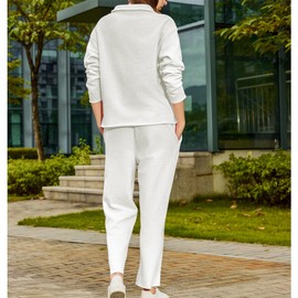 SeeLuNa Lounge Sets for Women 2 Piece Outfits Long Sleeve V Neck Pullover Sweatshirts Wide Leg Pants Travel Tracksuit Set(Light-Gray,L)