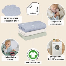 furora BABY Muslin Cloths Baby 80 x 80 cm XL Large (Super Soft Muslin, Organic Cotton, Oeko-Tex 100 + GOTS: Free from Harmful Substances, Muslin Cloths, Baby Burp Cloths, Muslin Nappies, Girls, Boys