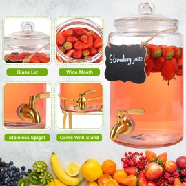 Drink Dipensers for Parties,2 Pack 1 Gallon Beverage Dispenser with Stand,Drink Dispenser With Glass Lid and Stainless Steel Spigot Leak-proof, Ideal for Lemonade,Juice, Tea, and Party Drinks