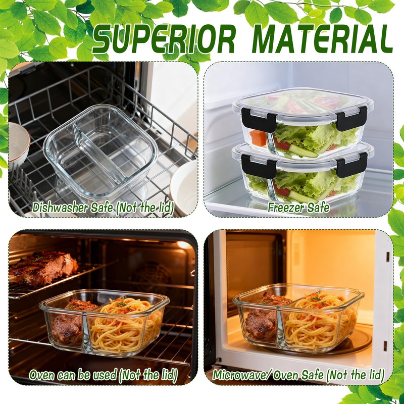 Wopgrty 5 Pack Bariatric Meal Prep Containers, 27 oz Glass