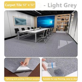 36 Pcs Light Grey Self Adhesive Carpet Floor Tiles - 12" x 12",Peel and Stick Carpet Squares for Living Room, Bedroom, Pets Floor Coverage 36 sq ft - Easy to Install, Strong Adhesive