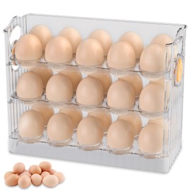 mihealpet mihealpet 3 Tiers Egg Holder for Fridge, New Automatic Rebound Egg Rack Holder with Timers, Space-Saving Egg Dispenser for Large Capacity Eggs Organizer Storage, 30 Egg Container for Refrigerator