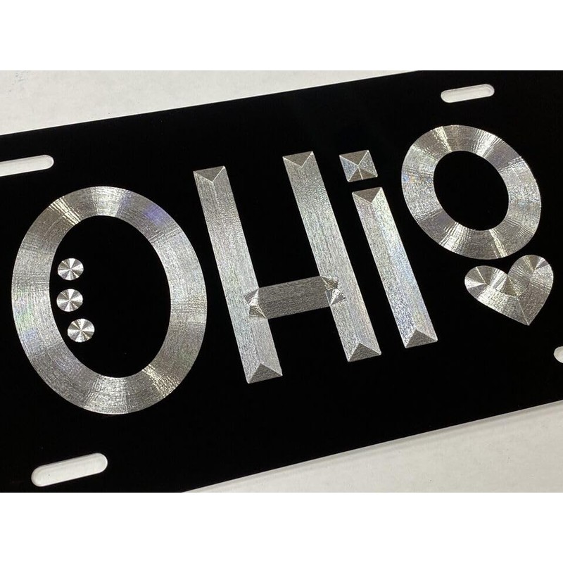 Diamond Etched State of Ohio OH Car Tag Black Metal