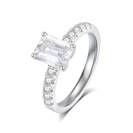 GAUDALGEM solitaire Moissanite promise Rings for Women 2.3cttw D Color VVS1 emerald cut half eternity 18K White Gold Plated S925 Sterling Silver promise anniversary Rings,Valentine's Day Gift (5.5)