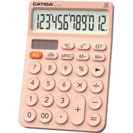CATIGA 12 Digit Desktop Calculator with Large LCD Display, 4 Funtions Calculator, Round Design Big Button, Solar and Battery Dual Power, Standard Function for Office, Home, School, SD-1292