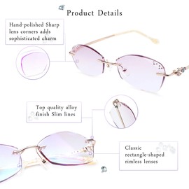 LifeArt Blue Light Blocking Glasses, Computer Reading Glasses, Anti Blue Rays, Reduce Eyestrain, Rimless Frame Tinted Lens with Diamond, Stylish for Women (No Magnification)