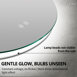 TheiaMo 24" Round Backlit Mirror, Anti-Fog Bathroom Mirror with Lights, 3 Color Dimmable (3000K/4000K/6500K) Touch Sensor, Round Vanity Mirror with Lights for Makeup, IP65 Waterproof