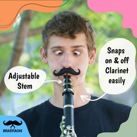 Clarinet-Stache 2.0 - [2-Pack] Clip-on Mustache for Clarinet, XL and Handlebar Combo Version, by Brasstache