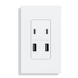 BRILLTECH - 4.8A/24W USB C & USB A High Speed Wall Outlet, 4 USB Wall Charger Ports, Multi Plug Vertical Plug, AC Electrical Replacement, Screwless Wall Plate