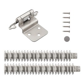 HOME MASTER HARDWARE 50 Packs (25 Pairs) 3/8" Inset Satin Nickel Cabinet Hinges, Self Closing Cabinet Door Hinges with Door Bumper, Semi-Concealed Hinges for Kitchen/Furniture Cabinets & Doors