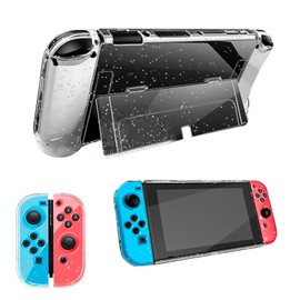 Case for Switch Oled Model 2021 Protective CaseTransparent Glitter Dockable Case PC Back Cover with Flip Shell Anti-Fall and Shock Absorption Strong and Durable Not Easy to Fall Off (Glitter)