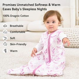 Unnivoll Baby Sleeping Bag 1.0 Tog 6-12 Months 100% Cotton Sleep Sack Baby Sleep Bag Wearable Blanket with 2-Way Zipper for Newborn Infant Purple Leaf