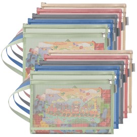 10 PCS Toy Storage Bags with Zipper, Colored Mesh Double-Layer Toy Bags Storage for Kids, A4 Zipper Pouch with Handle, Suitable for Storing Building Blocks, Puzzles, Books, Stationery