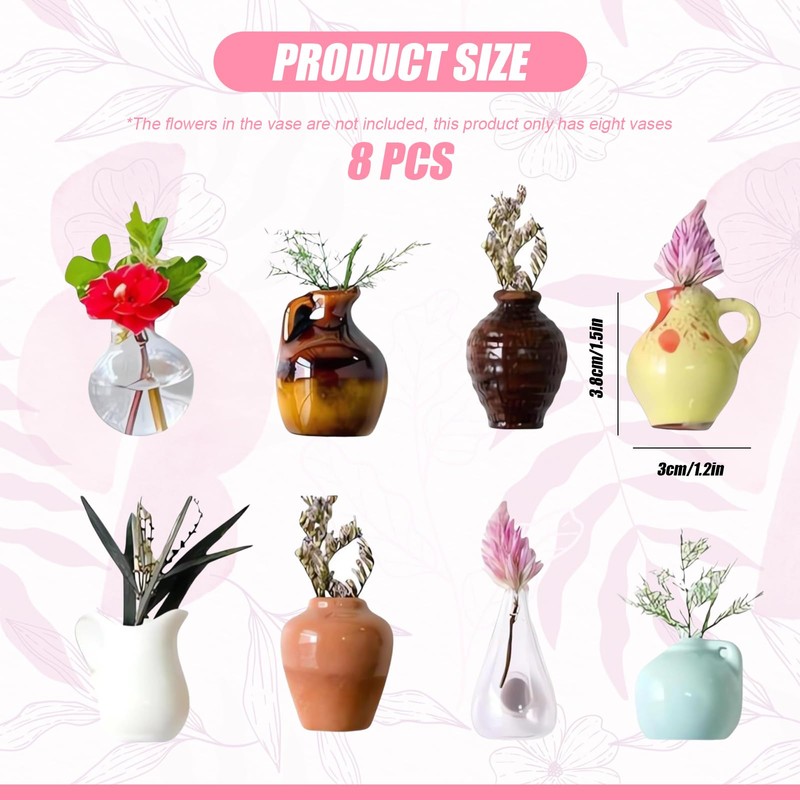YSHIGUING 8pcs Mini Vase Magnets for Fridge - Cute 3D