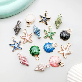 HCTCPALS 60pcs Charms Bracelet Shell Starfish Ocean Pendants Mixed Enamel Charms for DIY Earrings Necklace Jewelry Making