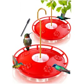 eWonLife 2 Pack 16 oz Saucer Hummingbird Feeders for Outdoors, Garden Decor | Built-in Ant Moat, 5 Bee Proof Feeding Ports, BFA Free Plastic, Easy Clean, Leak-Proof Dish-Style