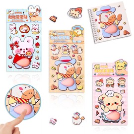 EVERGIFT 3D Puffy Stickers, Cute Design, Multicolor, PVC Material, Glitter, Fluffy Texture, Reusable, for Notebook Decoration (D04)