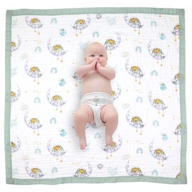 Hivia Muslin Blanket, 6-Layer Cuddly Blanket, Baby Cotton, 110 x 110 cm, Muslin Baby Blanket, Swaddle Blanket, Soft Blanket for Bath Towel, Children's Blanket, Newborn, Unisex (Dream Bear)