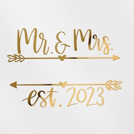 Decal Stickers of Mr. and Mrs. Est.2023 (Metallic Gold) (Set of 2) Premium Waterproof Vinyl Decal Stickers for Laptop Phone Accessory Helmet Car Window Mug Tuber Cup Door Wall - ANDsticg92235GO