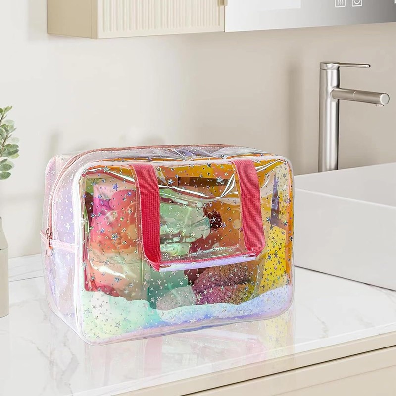 RSRSLEII Clear PVC Star Large Cosmetic Bag, Transparent Large Zippered