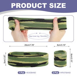 MECCANIXITY Sweat Band Set Sports Terry Cloth Headband Wristband Set 8"x2" Moisture Wicking Sweat Absorbing Head Band for Women Men Workout Exercise (Striped Camouflage Green/Yellow)