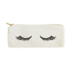 (Closed Eyelashes) - The Cotton & Canvas Co. Closed Eyelashes Cosmetic Case, Pencil Case and Travel Pouch for Office and Back to School