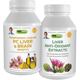 ANDREW LESSMAN PC Liver and Brain Benefits + Liver Anti-Oxidant Extracts Kit: 300 Capsules (180+120) - Phosphatidyl Choline, Milk Thistle, Artichoke, Curcumin.