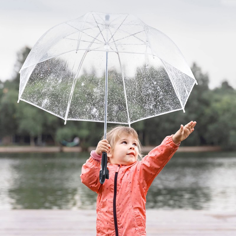 Jexine 4 Pcs Kid's Clear Bubble Umbrella Transparent Umbrella with
