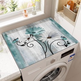 FengFaer Wooden Board Flower Washer Top Cover Mat Dust Cover Pad for Washer Dryer, Washer and Dryer Covers for The Top, Dryer Top Protector Mat,Anti-slip Washing Machine Top Protector (Style B)