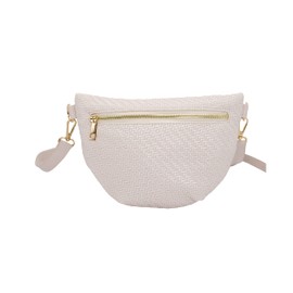 Phlox Collective Women's Fanny Pack Small Compact Shiny Crossbody Bag, Basketweave 10"x6" (Nude)