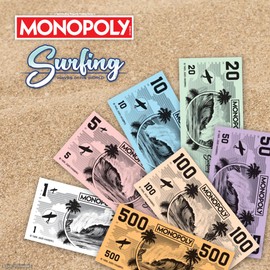 Monopoly: Surfing Waves of The World Board Game – Buy, Sell, Trade Iconic Surf Spots Like Pipeline & Superbank, 6 Custom Beach-Themed Tokens, Family Game for Beach Sports Fans & Collectors, Ages 8+