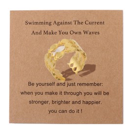 AULSIEY AULSIEY Swim Against The Current Ring Chose Gifts, Fish Rings Christian Gift for Women Faith, Inspirational Gifts for Best Friend Sister, Religious Gift for Women E