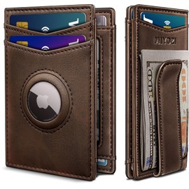 miyozi Airtag Wallet for Men- With Money Clip Gift Boxed, Magnetic Closure Slim Genuine Leather Front Pocket Wallet, 3.9"x 2.7", RFID Blocking