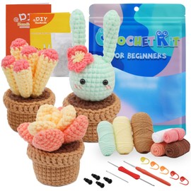 Dasonwin Crochet Kit for Beginners,Cactus Crochet,Crochet Cactus kit with Step-by-Step Video Tutorials,Crochet Crafts for Adults (B)