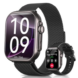 Smart Watch for Women for iPhone&Android: 100 Day+Battery Life, Smart Watch Bluetooth Call with 24/7 SpO2 Sleep Heart Rate Monitor, IP68 Waterproof,Fitness Tracker with 120+Sport,Reloj Black 2 Bands