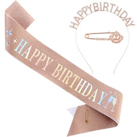 Birthday Crown Brooch, Set of 3, Rose Gold, Party Supplies, Birthday Headband, Party Hat, Birthday Decoration, Rose Gold, Celebration Prop, Kids, Girls, Women