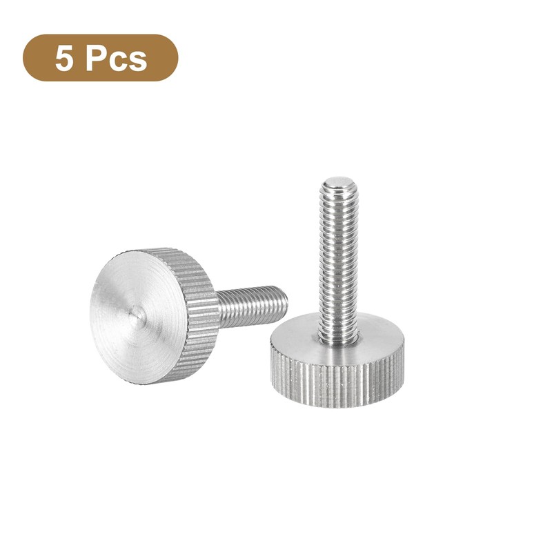 sourcing map M6x25mm Knurled Thumb Screws, 5pcs 304 Stainless Steel