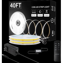 High Quality Cob LED Strip Lights Dimmer Kits Flexible USB Connected Smart LED Strip for Home Decoration 24V Plastic Body VoiceEmitting Color: Warm White, Lamp Power(W): 24, Length: 40FT/12M
