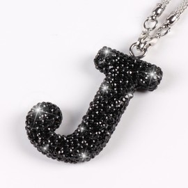 TobeQueen Car Rear View Mirror Ornament Hanging Lucky Crystal Pendant Black Bling Car Accessories for Women Rhinestone Charm Auto Decoration (Black,J)